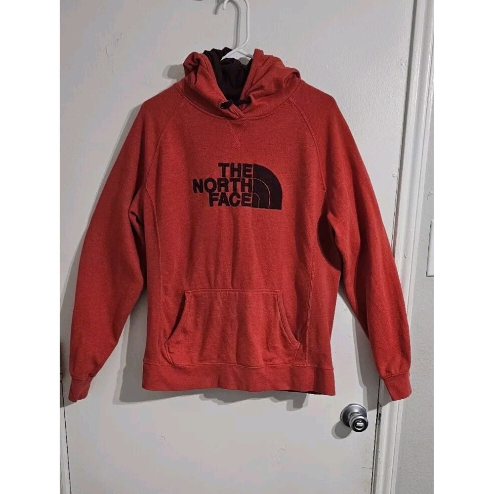 The North Face Pullover Hoodie Sweatshirt Womens Extra Large Orange Pockets Logo